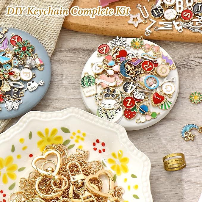 ASTNIC 316PCS Keyring Making Kit & Bag Charm Kit with Charms, Key Ring Hoop, Pliers, DIY Jewellery Making Supplies for Bracelet, Necklace and Jewelry Making, Gifts for Girls, Women, Adults