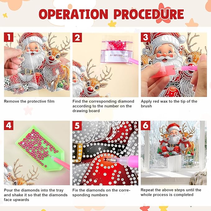 MAXBYE Christmas Diamond Art Kit for Adults, Santa Claus Acrylic Diamonds Painting Hanging Pendant Kit, 5D DIY Elk Gem Art Kit for Home Wall Decor