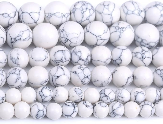 White Turquoise Stone Beads for Jewelry Making DIY Bracelet Necklace Gemstone Round Crystal 1 Strand 15.5inch 35PCS 10MM