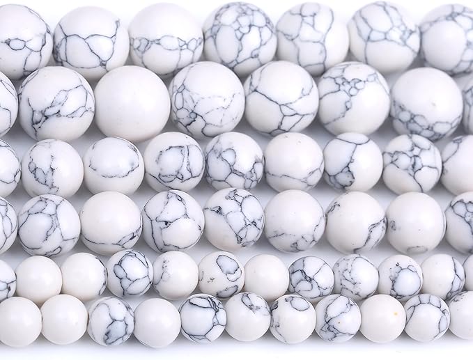 White Turquoise Stone Beads for Jewelry Making DIY Bracelet Necklace Gemstone Round Crystal1 Strand 15.5inch 60PCS 6MM