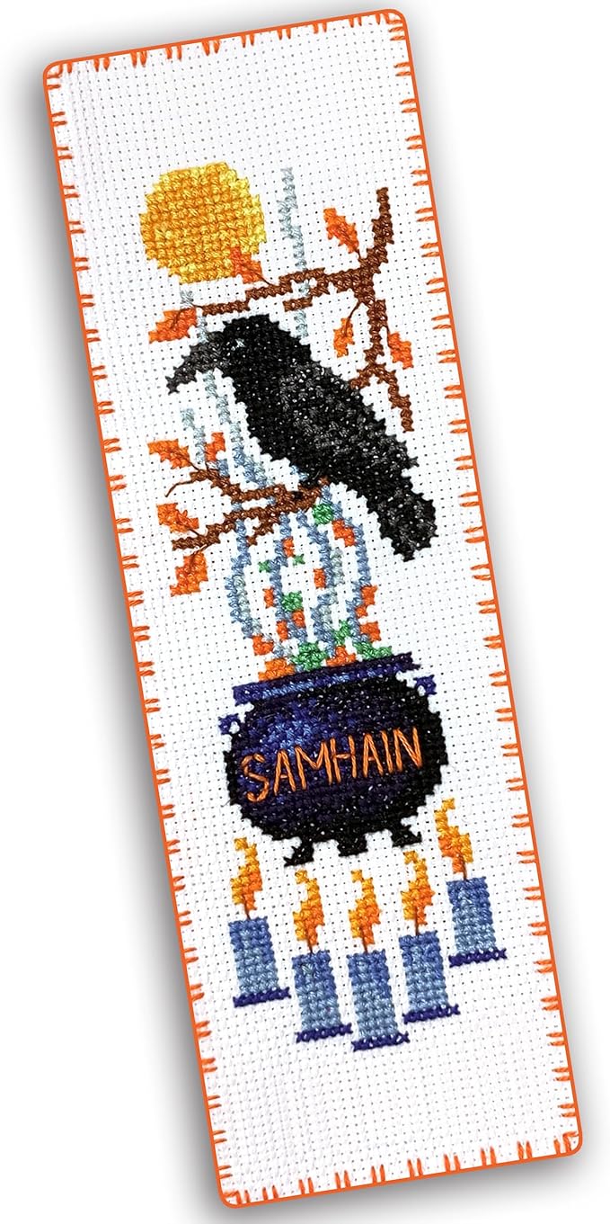 Povitrulya Cross Stitch Bookmark Kit Wheel of the Year: Samhain – Counted DIY Embroidery Set for Adults & Beginners, Witchy Pagan Wiccan Celtic Norse Needlework Gift