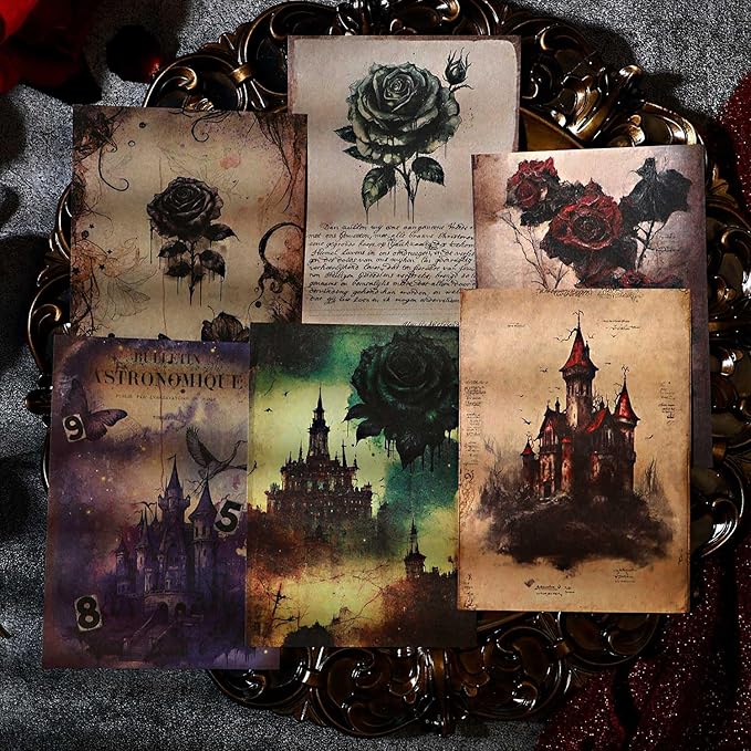80 Sheets Gothic Scrapbook Paper, Vintage Junk Journal Supplies for Scrapbooking Kit, Magic Decorative Paper for Journaling Book Pages, Dark Academia Wall Decor for Room Decorations