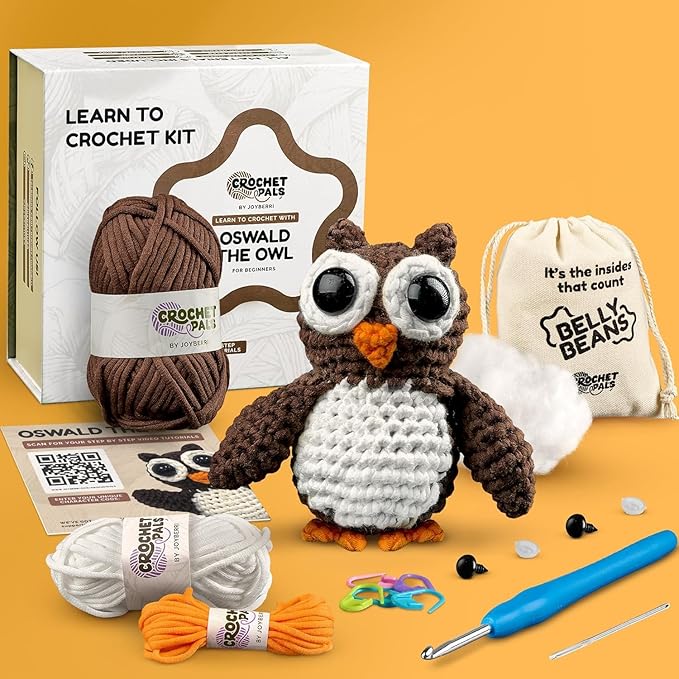 JOYBERRI Crochet Kit for Beginners - Beginner Crochet Kit for Adults and Kids - Learn to Make Amigurumi Animals with Step by Step Videos - All Materials Included