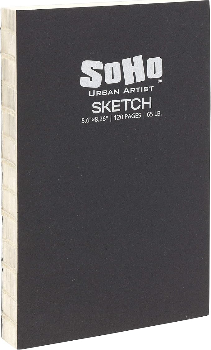 SoHo Urban Artist Open Bound Sketch Pads - Open Coptic Bound Sketch Pads for Drawing, Calligraphy, Any Dry Media, & More! - [White - 5.6x8.26 - Single]