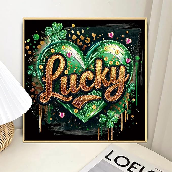 MVVMTOP Diamond Painting Kit St Patrick’s Day Lucky Shamrock Heart Special Shaped 5D Partial Crystal Diamond Art DIY Wall Decor Holiday Gift