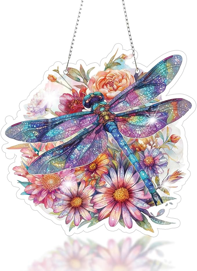Roneenz Diamond Painting Kits Hanging Pendant, Floral Dragonfly Hanging Diamonds Art kit for Adults, Special Shaped DIY 5D Art Window Decor, Home Garden Room Decor Gifts for Women and Girls