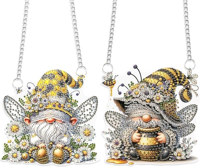 2 PCS Diamond Painting Pendant Diamond Art Suncatchers Diamond Art Pendant Hanging Diamond Art Pendant Kits Pendant Ornaments Diamond Painting Gnome Hanging Pendant Diamond Painting Gnome