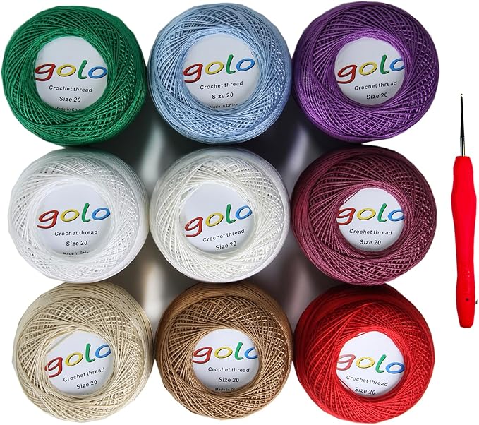 golo Crochet Thread Size20 Embroidery Thread 10gx9 Crochet Yarn for Hand Knitting 20-9-05