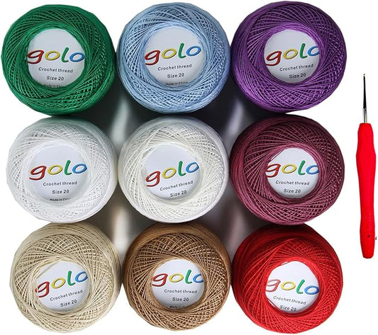 golo Crochet Thread Size20 Embroidery Thread 10gx9 Crochet Yarn for Hand Knitting 20-9-05