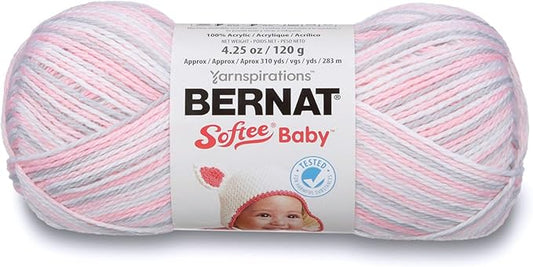 Bernat Softee Baby Yarn, Ombre, 4.25 oz, Gauge 3 Light, Pink Flannel