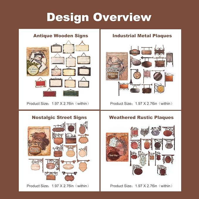 Vintage Cut-Out Signboard Sticker Set, 60PCS Retro Ephemera for Scrapbooking, Journaling, DIY Crafts, and Decorative Art