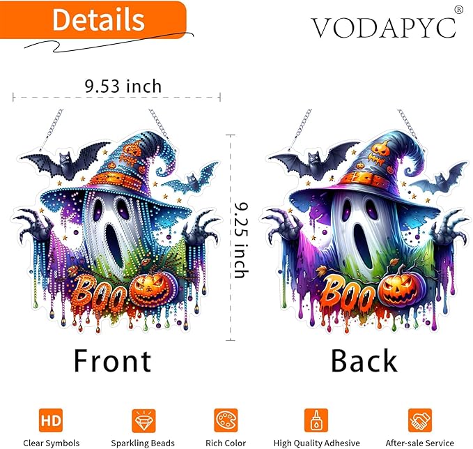 VODAPYC Halloween Diamond Art Hanging Kits for Adults, DIY Double Sided Special Shaped Diamonds Art Window Pendant Ornament for Home Decor(Ghost)