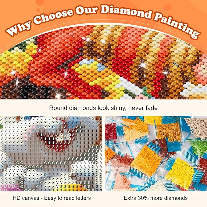 Cartoon Easter Bunny with Eggs Diamond Art Kits for Adults, DIY Diamond Painting Kits for Adults for Beginners, 5D Full Round Drill Gem Art Painting Kit for Home Wall Decor, Happy Easter, 12x16 inch