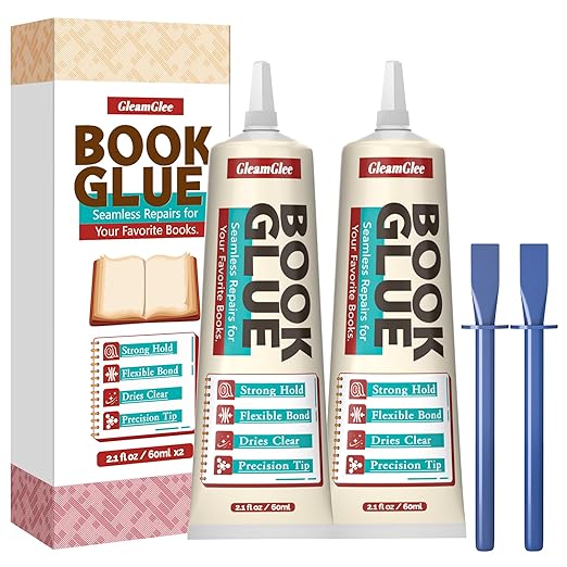 Book Glue, Dries Clear & Flexible Book Binding Glue Adhesive, Used for Bookbinding and Book Repair, Book Nook, Framing, Collages, Paper Art and Crafts - 60ml x 2Pack