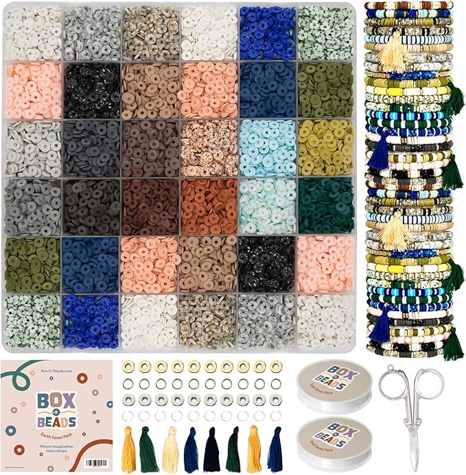 Box-O-Beads Earth Tones Clay Beads Bracelet Making Kit with 6000 Pieces - Premium Friendship Bracelet Kit for Jewelry Making - Creative Arts and Crafts Gift for Girls Ages 10-12