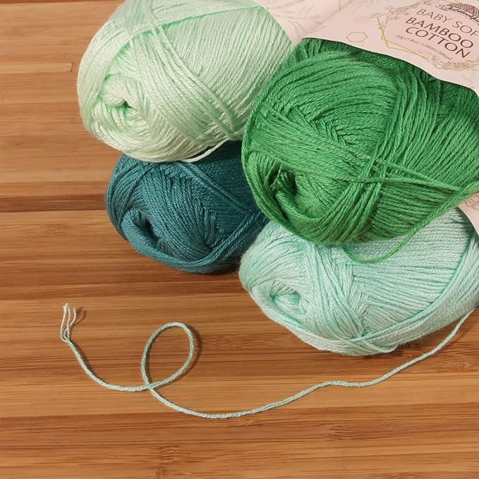 JubileeYarn Baby Soft Bamboo Cotton Yarn - 50g/Skein - Shades of Green - 4 Skeins