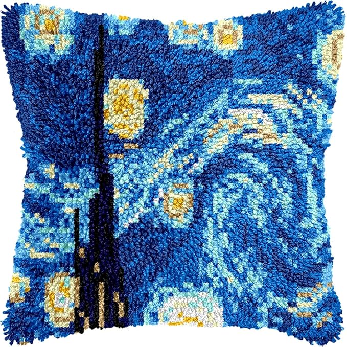 Puzamen Latch Hook Pillow Kits for Adults Beginner Christmas with Pre-Printed Canvas Rug Needlework Pillowcase Making Kit Home Arts Crafts Sofa Decoration