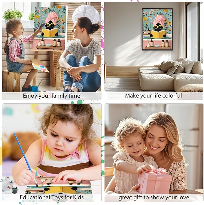 EOBROMD Framed Paint by Numbers Kits for Adults - Wooden Easel, Black Cat DIY Acrylic Paint by Number on Stretched Canvas, Painting Kits Adults Oil by Numbers for Home Decor 10x14 Inch