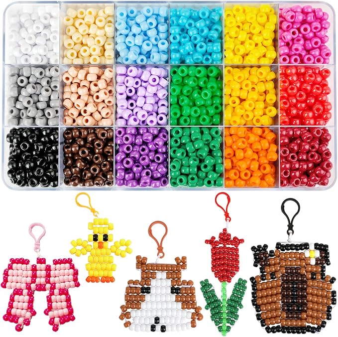 2600+pcs Pony Beads Kit, 18 Color Rainbow Plastic Multicolor Pony Bead Bulk with Elastic String Bead Pets DIY Crafts Jewelry Making Kit for Bracelets Bag Charm Necklaces Key Chain