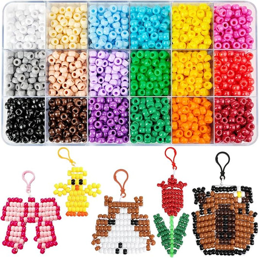 2600+pcs Pony Beads Kit, 18 Color Rainbow Plastic Multicolor Pony Bead Bulk with Elastic String Bead Pets DIY Crafts Jewelry Making Kit for Bracelets Bag Charm Necklaces Key Chain