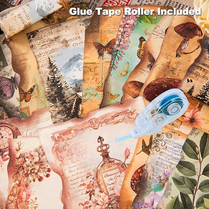 144 PCS Fantasy Scrapbook Paper Set, Vintage Journal Ephemera Pack for Scrapbooking, Journaling, DIY Crafts with Glue Tape
