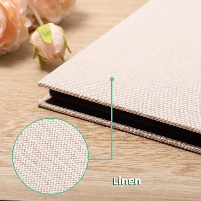 Large Photo Album Self Adhesive for 4x6 8x10 Magnetic Scrapbook Album DIY 60 Black Sticky Pages Linen Cover Photo Album(Beige)