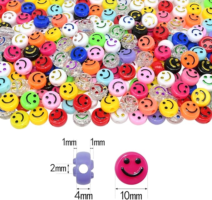 500pcs Colorful Smiley Face Beads，Happy Face Spacer Beads for DIY Jewelry Bracelet Earring Necklace Craft Making Supplies