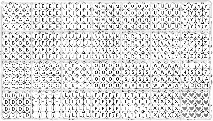 Alphabet Beads A-Z 1300+Pcs Letter Beads, Acrylic 4x7mm Round Letter Beads Kits,Black Digit and Colorful Smile Beads for Bracelets Necklaces DIY Jewelry Making (Black,1300+PCS)