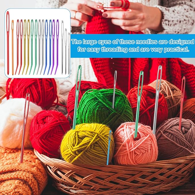 17pcs Large Eye Darning Needles, Yarn Needle Set Large-Eye Blunt Needles Wool Needles for Embroidery Tapestry Needle Macrame Needle Kit for Crocheting Sewing Gift Supplies (3 Types)