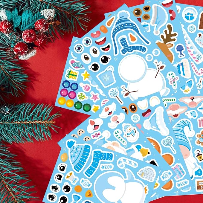 32 sheets make your own christmas stickers, winter stickers for kids, make a face sticker, winter holiday gif, xmas party favor supplies christmas stocking stuffer gifts