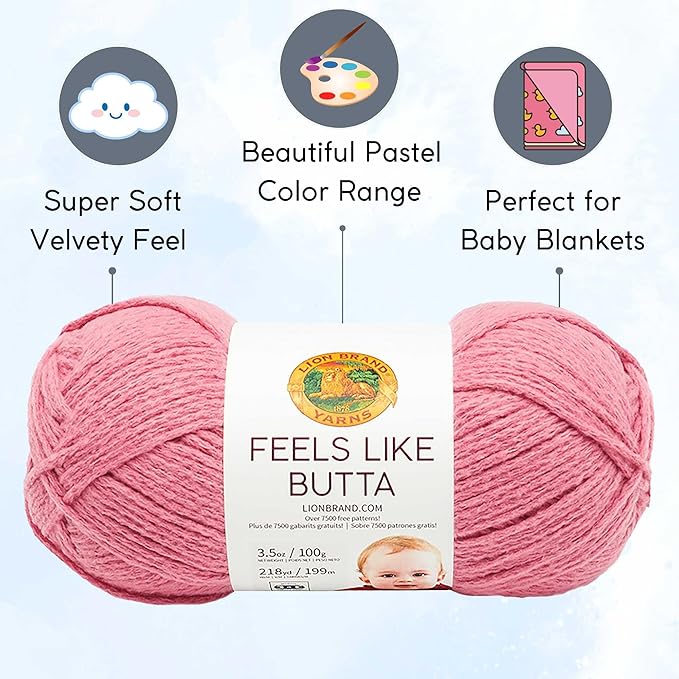 Lion Brand Feels Like Butta Dusty Pink 215-140 (3-Skeins - Same Dye Lot) Worsted Medium #4 Polyester Yarn for Crocheting and Knitting with Project Bag