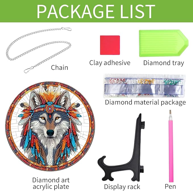 Wergund 5D DIY Wolf Diamond Art Hanging Kits, Hanging Diamond Art Animal, Acrylic Special Shaped Rhinestone, Window Hanging Pendants for Home Wall Garden Front Door Outdoor Decor Gift(Wolf)