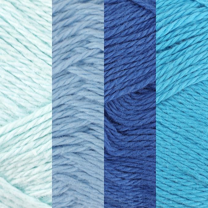 JubileeYarn Cotton Select Yarn - 50g/Skein Sport Weight - Shades of Blue - 4 Skeins