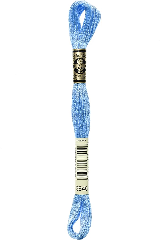 DMC 117-3846 Mouline Stranded Cotton Six Strand Embroidery Floss Thread, Light Bright Turquoise, 8.7-Yard