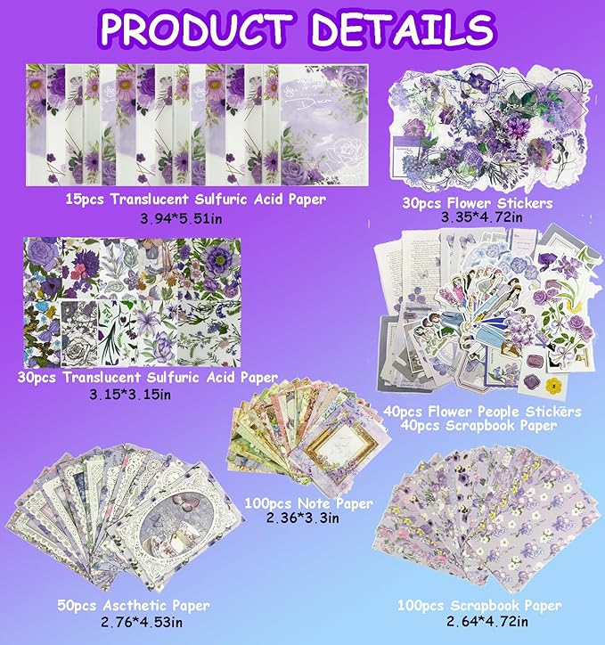 Scrapbooking Supplies Kit, Vintage Junk Journal Supplies Aesthetic Journaling Kit for Bullet Scrapbooking, Stationery, Planner, DIY Craft Journal Supplies for Teen Girls Adults Women, 354pcs