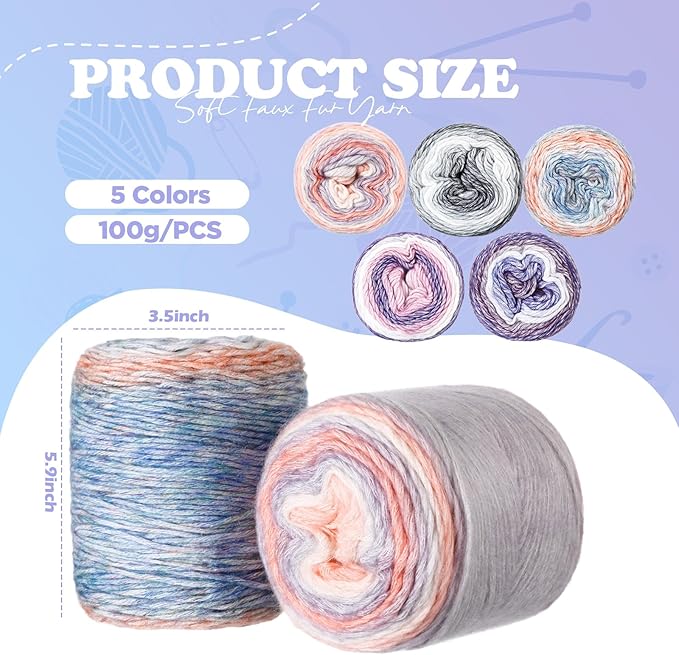 Timgle 5 Rolls Ombre Cake Yarn for Crocheting & Knitting, 3.5oz/100g 328yds Multicolor Self Striping Gradient Yarn, Soft 60% Cotton 30% Acrylic 10% Wool for Scarves Shawls Blankets Garments(Purple)