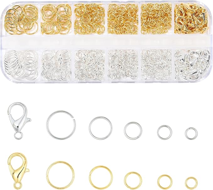 5 Sizes Silver and Gold Open Jump Rings, 500PCS O Rings and Lobster Clasps, Small and Large Jump Rings for Jewelry Making and Keychains