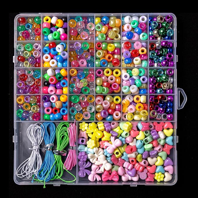 2500 PCS Pony Beads Jewelry Making Kit – 96 Colors, UV Color Changing & Glow Alphabet Beads, Heart Bow Crystal String, Tools, Gift Box for DIY Bracelets, Necklaces