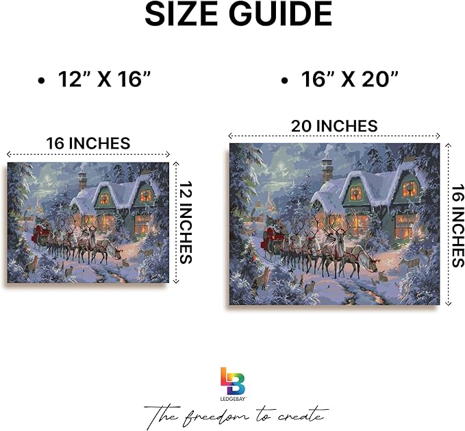 Ledgebay DIY Paint by Numbers Kit for Adults Framed Canvas: Beginner to Advanced Paint by Numbers Kit, Kits Include Acrylic Paint Set Brushes & Tabletop Easel (Christmas Magic 12" x 16" Framed)