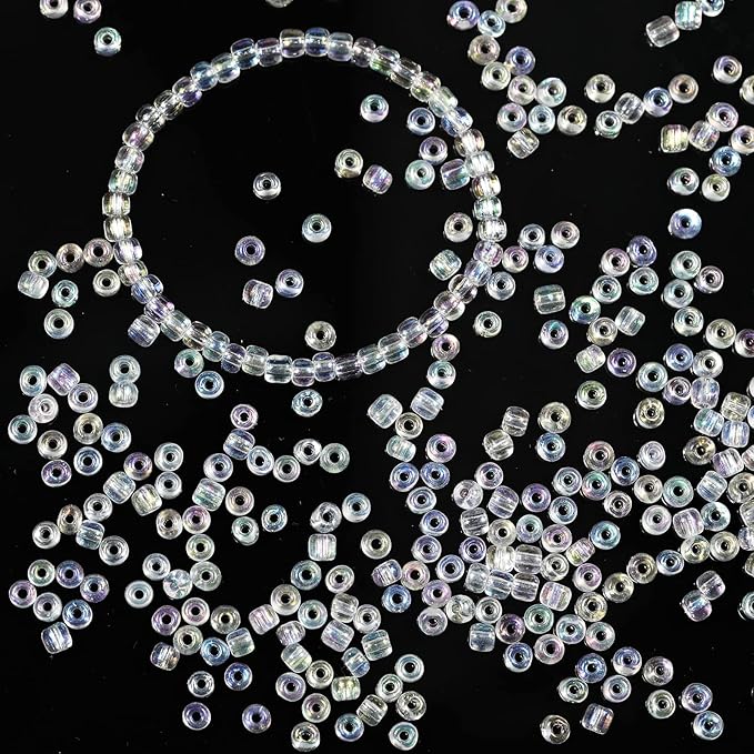 Bala&Fillic Raibow Clear Color 4mm Seed Beads About 1200pcs/100Grams in Bag, 6/0 Glass Craft Beads for Making Bracelet and Necklace (Raibow Clear)