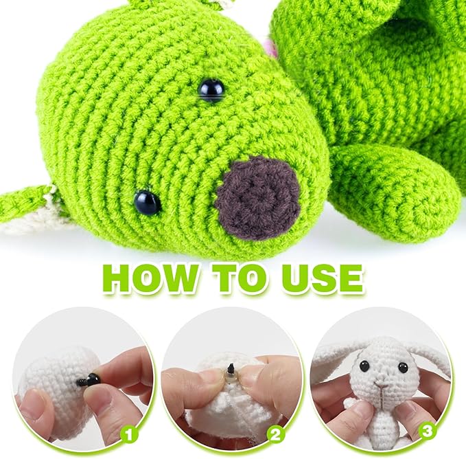 TOAOB 200pcs Safety Eyes and Noses with Washers Crafts Crochet Eyes 6mm to 14mm Black Plastic Safety Eyes for Amigurumis and Stuffed Animals Making