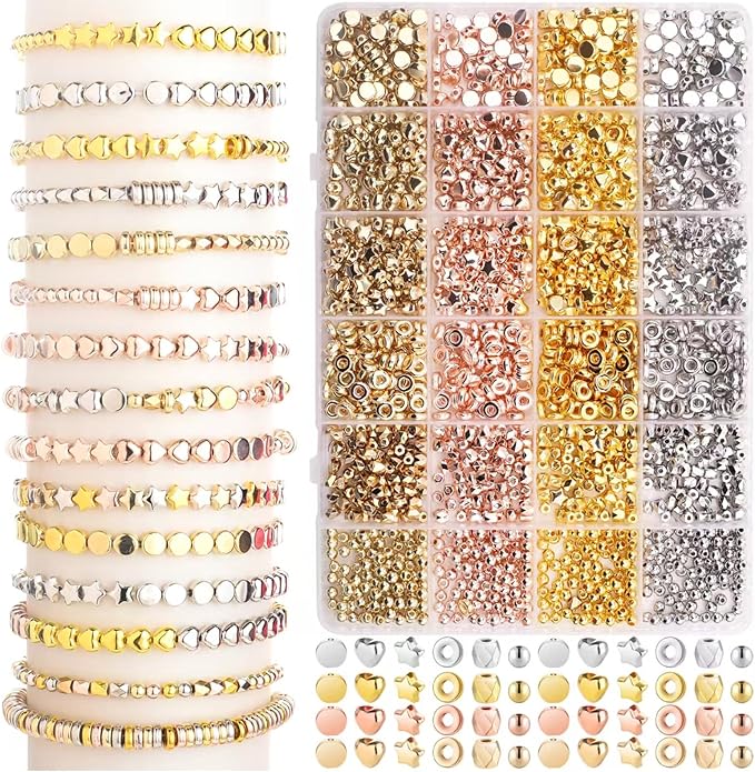 Gold Spacer Beads 2160 Pieces Bracelet Beads for DIY Jewelry Making(Gold, Sliver, Rose Gold, KC Gold)