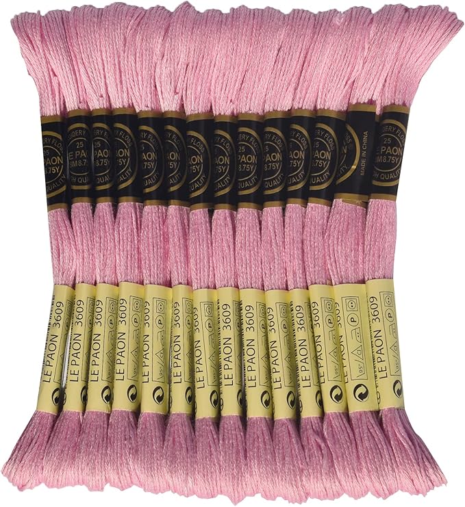 LE PAON Embroidery Floss, 14-Pack Six Strands 100% Long Staple Cotton Embroidery Thread, 8.7-Yard，Color Number：3609, Ultra Light Plum