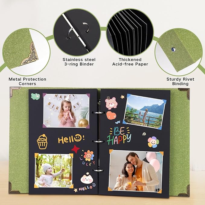 ZEEYUAN Hardcover Scrap Book Album Journal Photos Scrapbook Memories Photo Book Album Vintage DIY Photo Scrap Book Gifts for Couples Anniversary Christmas Thanksgiving Valentines Day