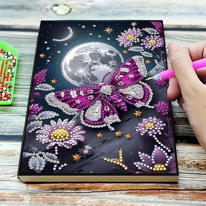 Butterfly Diamonds Painting Notebook for Adults, A5 Diamond Art Journal and DIY Sketchbook, Diamond Art Kit Supplies,Gift for Beginners, Craft Lovers, Artists. (Butterfly)
