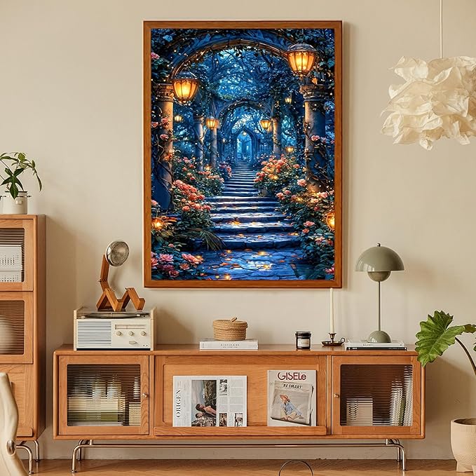 Flower Landscape Diamond Art Kits for Adults, Night View Diamond Painting Kit for Adults Beginners, 5D DIY Diamond Painting with Round Gem Art Kits for Home Wall Decor 12x16 Inch