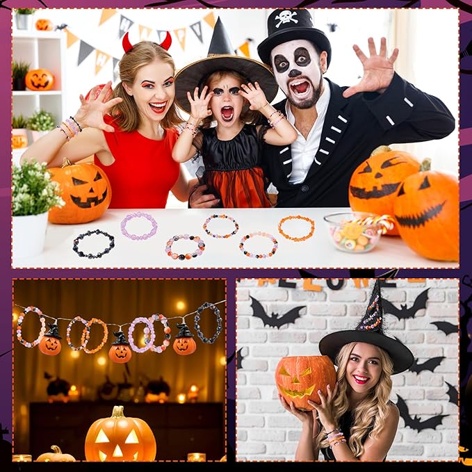 1000pcs Halloween Glass Beads for Jewelry Making Colorful Rainbow Craft Crystal Beads Sparkly Beads for DIY Necklace Bracelet Earring Orange & Purple & Black