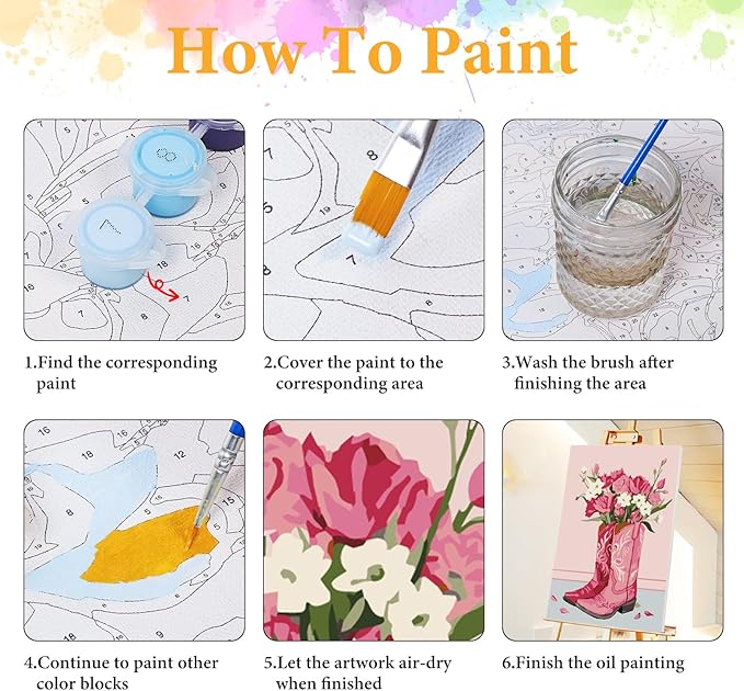 Framed Paint by Numbers Kit for Adults Beginner Pink Boot, Adult Paint by Number Kits on Canvas Framed Flower, DIY Acrylic Oil Painting by Numbers with Frame, Perfect for Home Decor Gift 8 X 12 Inch
