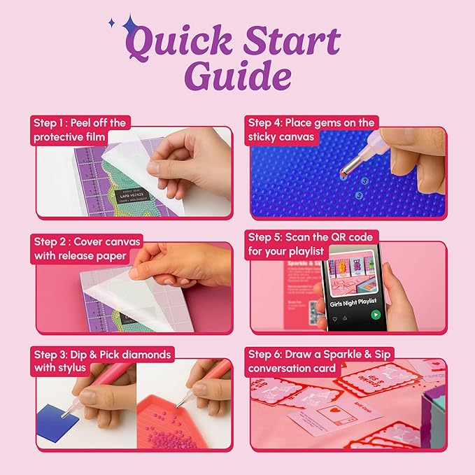 HOUSE OF PARTY Diamond Art Paintings | Girls Night Diamond Art Kit for Adults | Fun & Easy Craft Kit with Conversation Cards, Curated Music Playlist, and Wood Frames for Ready-to-Hang Art