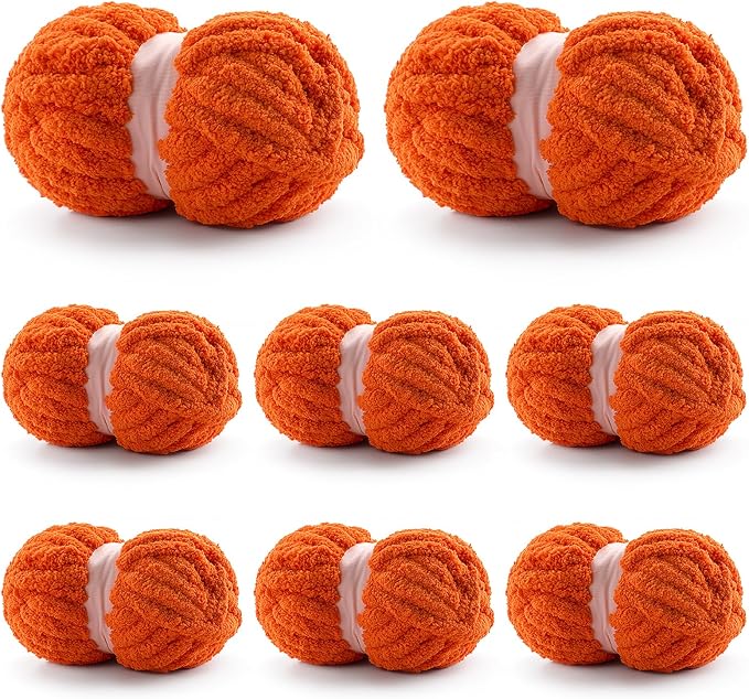 8 Pack Chunky Yarn for Hand Knitting - Chenille Yarn for Crocheting - 224 Yds Chunky Blanket Yarn Jumbo, Thick Fluffy for Knitting Blankets, Super Bulky Yarn 61.6 Oz (Orange Red)